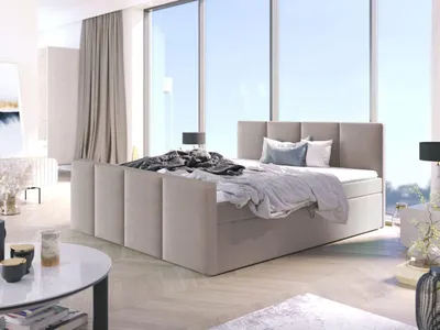Produktbild von Bett, Boxspringbett STAR mit Fußteil, Bonell-Matratze, T25 Topper, mit 2 Bettkästen, Doppelbett, Stauraum, 180x200 cm (Beige - Fuego 152)