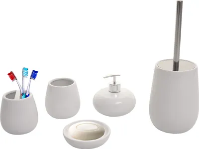 Obrázok produktu pre 5-dielna kúpeľňová súprava HWC-C72, WC súprava Kúpeľňové doplnky, keramika ~ biela