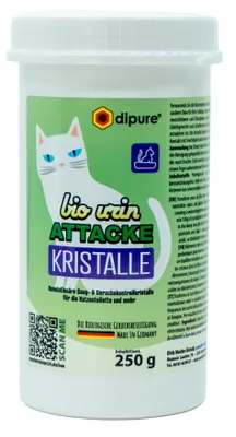 Produktbild von dipure® Bio Urin Attacke Kristalle – Probiotischer Katzentoilettenzusatz gegen Gerüche, unterstützt Nutzung der Katzentoilette, 250g
