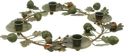 Produktbild von Kerzenkranz Metall in Messing-Optik, Dekokranz mit Eicheln, Ø36cm, Vintage Adventskranz