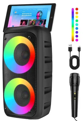 Produktbild von Bluetooth-Karaoke-Lautsprecher 10 W mit Mikrofon, LED-Licht, 1800 mAh Akku, TWS, Bluetooth, TF-Karte und AUX, tragbarer Party-Lautsprecher
