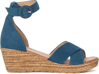 Produktbild von Dunkelblaue Keilsandalen mit Schnallenverschluss, 6 cm Absatz, 2 cm Plateau