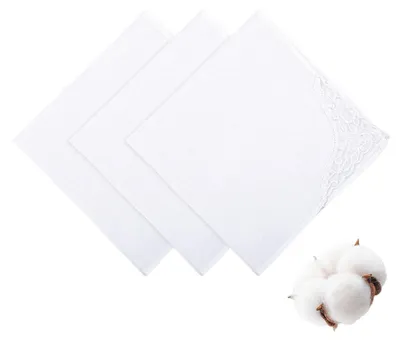 Image de Mouchoirs en coton blanc, 3 pièces, 28x28 cm, avec dentelle