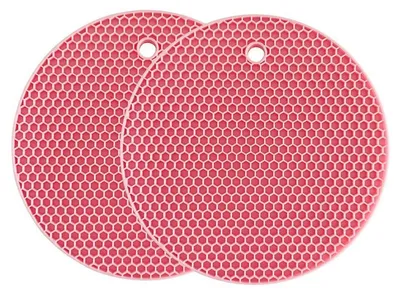 Immagine prodotto di Set di 2 sottobicchieri in silicone, diametro 18 cm, colore rosa. Resistenti al calore fino a 240°C, antiscivolo e impermeabili
