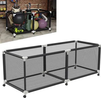 A storage bin for pool toys and equipment.
