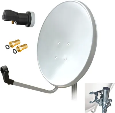 Produktbild von 60cm HD SAT Anlage weiss + Single LNB + 2x F - Stecker vergoldet