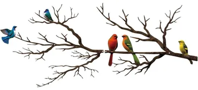 Immagine prodotto di Decorazione da parete in metallo: uccelli su ramo, silhouette, grande, 80x34,6 cm, colore vintage