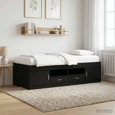 Immagine prodotto di Letto matrimoniale con contenitore e scaffalatura, finitura noce nero, dimensioni 80 x 200 cm