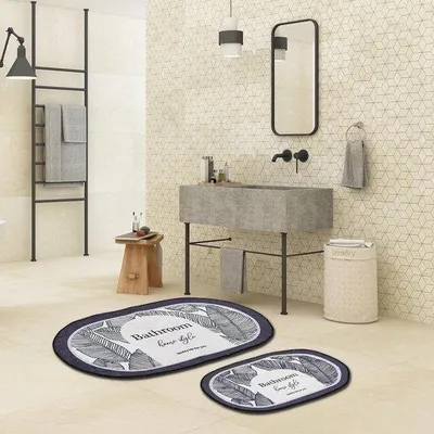 Produktbild von Unyqoos® 2‑teiliges Badematten‑Set mit Blattmuster – weich & saugfähig, rutschfeste Unterseite, 60 x 100 + 50 x 60 cm, maschinenwaschbar 30 °C
