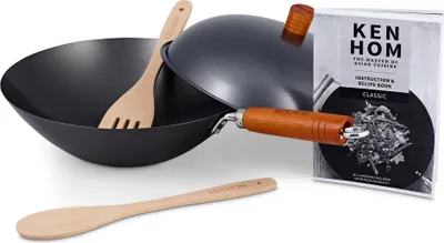 Immagine prodotto di Ken Hom Classic wok antiaderente Acciaio al carbonio con manico in legno, 31 cm - set da 5 pezzi