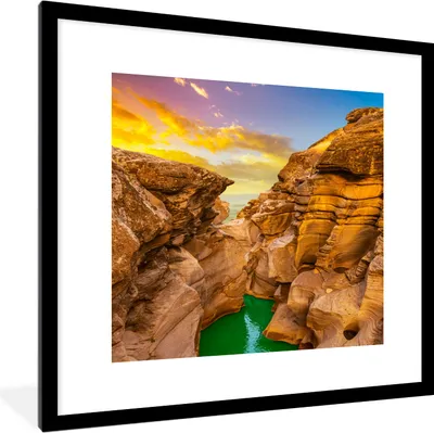 Produktbild von MuchoWow® Gerahmtes Poster Felsen - Meer - Sonnenuntergang - Natur - Wasser 40x40 cm - Poster mit Schwarzem Bilderrahmen Wandposter Rahmen Foto Bilder - Poster - Plakat im Rahmen