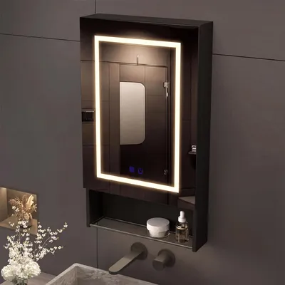 Produktbild von ProximaX LED Spiegelschrank 50x88 cm Schwarz mit Touchlicht & Antibeschlag