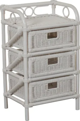 Produktbild von KRINES HOME  Rattan-Kommode mit Schubladen Badregal Korb Regal Schubfächer aus echtem Rattan 46 cm breit (Weiss, 3 Schübe)