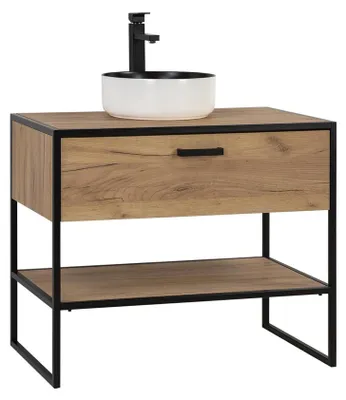Image de Ensemble de meubles de salle de bains 90cm lavabo Loft meuble bas lavabo tiroir