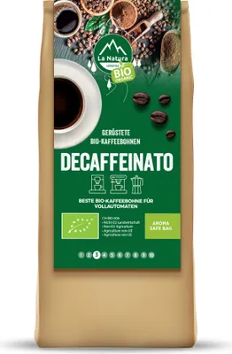 Produktbild von Decaffeinato Kaffeebohnen 250g | La Natura Lifestyle| Langzeitröstung | ganze Bohne | Koffeinfrei | Decaf Blend