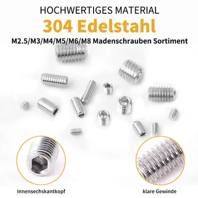 Produktbild von VIGRUE 300tlg Madenschrauben Set M2.5-M8 Innensechskant Gewindestifte +