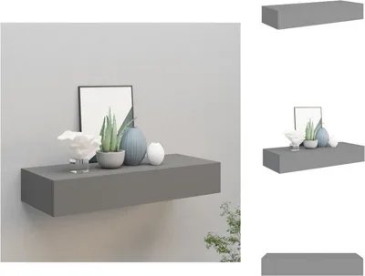 Image de vidaXL Étagère murale avec tiroir Gris 60x23,5x10 cm MDF - Étagères murales