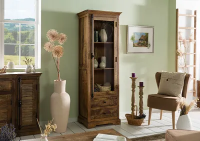 Produktbild von MASSIVMOEBEL24 Vitrine Mango 65x45x190 dunkelbraun geölt RODEZ #151