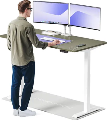 Image de Desktronic HomeOne Bureau électrique réglable en hauteur 160x80cm blanc/vert avec fonction mémoire, technologie anti-collision, ports de recharge USB-A et USB-C