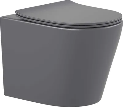 Produktbild von Wand-WC Set Nakia Tiefspüler ohne Spülrand kurz dunkelgrau matt mit WC-Sitz 1281410
