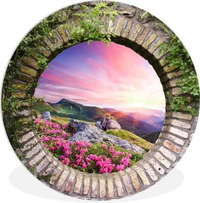 Produktbild von MuchoWow® Rundes Wandbild - Runde Bilder Landschaft - Blumen - Aussicht - Berg Ø 90 cm Kreis Wanddekoration Kunststoff - Wandkreis - Wandschmuck - Wand-Kreis - Wohnzimmer - Bild - Runde - Wanddeko - Dibond - Kunstdrucke
