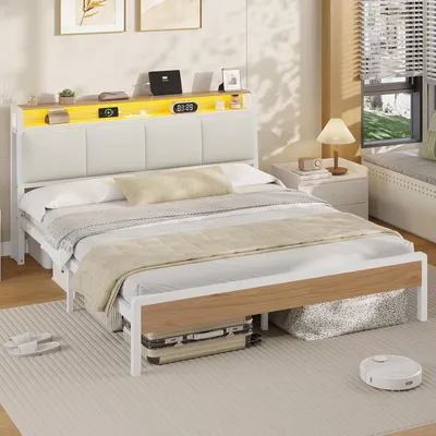 Produktbild von KIMENICH Polsterbett 160 x 200cm, Bett mit LED-Beleuchtung und Ladestation, Weiß