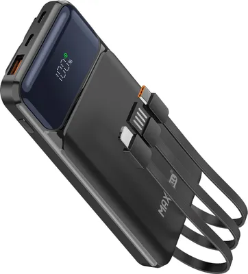 Image de Max excell, Powerbank 10000 mAh USB QC 3.0 & USB-C PD avec câble, noir