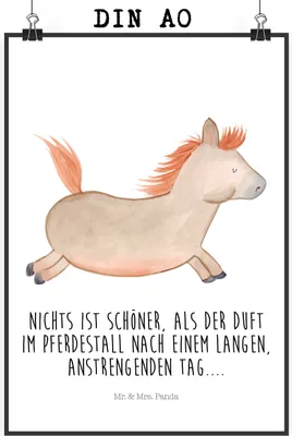 Produktbild von Mr. & Mrs. Panda Bild Pferd Springen DIN A0 - Weiß - Geschenk, Kunstdruck, Bauernhof, Stall, Pony, drucke, Wandbild, Reiten, Pferdestall, Pferde, wanddeko, Plakat