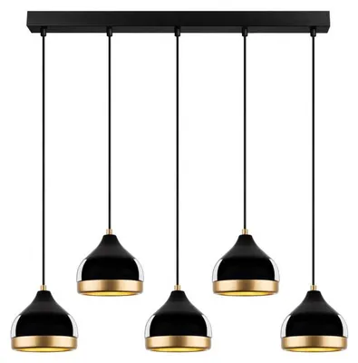 Image de Suspension Luminaire en métal noir 90 x 17 cm hauteur 111 cm 5 lumières E27 40 W IP20 réglable