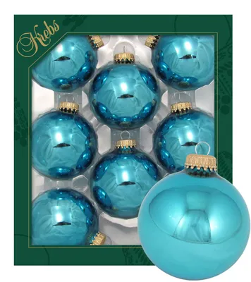 Produktbild von Krebs Glas Lauscha Weihnachtsbaumkugeln 8er Set - Türkis - ca. 7cm - aus Glas gefertigt - für Baum, Strauch und mehr