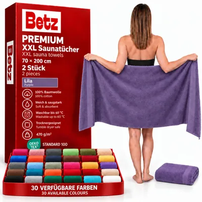 Produktbild von Betz 2 Stück Saunatücher 70 x 200 cm PREMIUM 100% Baumwolle Badetuch Liegetuch Strandtuch   Farbe: lila