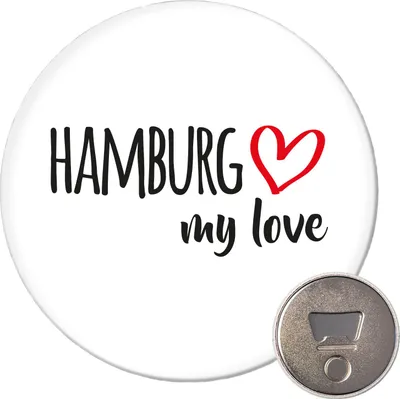 Produktbild von Huuraa Magnet Hamburg my love 59mm Kühlschrankmagnet rund Flaschenöffner Geschenkidee