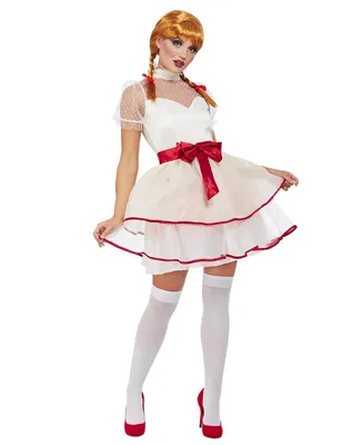 Image de Costume effrayant de poupée en porcelaine pour femme Costume d'Halloween blanc et rouge