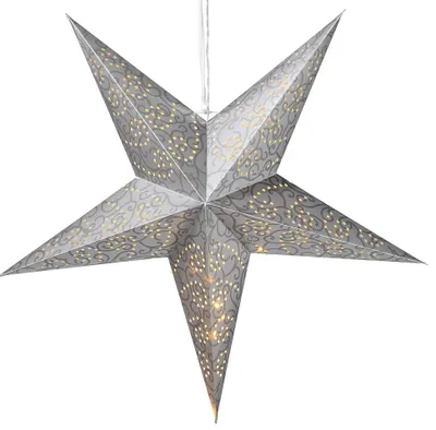 Produktbild von Bambelaa! Faltbarer Advents Leucht Papierstern ca. 60 cm mit 15 LED, zum Hängen Silber