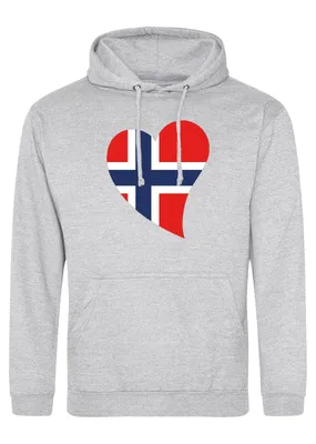 Produktbild von Huuraa Uni Hoodie Norwegen Flagge Herz XXL Heather Grey Vegan Sweatshirt Geschenkidee