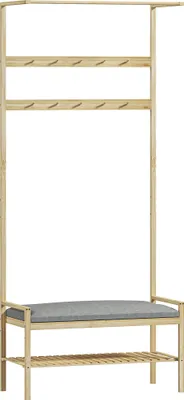 Immagine prodotto di Fortuna Lai Appendiabiti con panca porta scarpe, appendiabiti con ganci, scaffale per scarpe, guardaroba con cuscino, appendiabiti per ingresso, corridoio, bambù, naturale