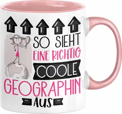 Produktbild von Geographin Geschenk Tasse Geschenkidee für Geographin Geburtstag Weihnachten Spruch So Sieht Eine Richtig Coole Geographin Aus Kaffee-Becher  (Rosa)