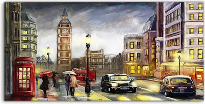 Produktbild von Coloray - Glasbild - 100x50 cm - Wandbild - Glasbilder - London Big Ben Straße Menschen Farbe