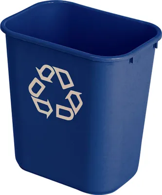 Produktbild von Rubbermaid rechteckiger Abfallbehälter aus Polyethylen | 26,6 Liter, HxBxT 38,1x26x36,3cm | Blau mit Recyclingsymbol