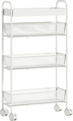 Produktbild von Küchenwagen aus Metall, 3 Körbe, schmales Design, 4 Räder, für Küche, Wohnzimmer, Badezimmer, Weiß