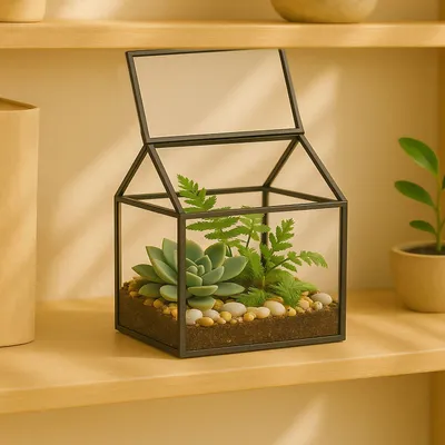 Zdjęcie produktu dla Szklane terrarium w kształcie domu dla roślin doniczkowych
