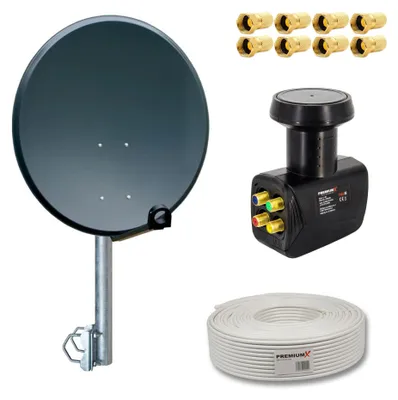 Produktbild von PremiumX SAT Anlage 60cm Antenne Quad LNB Balkonhalter Kabel F-Stecker
