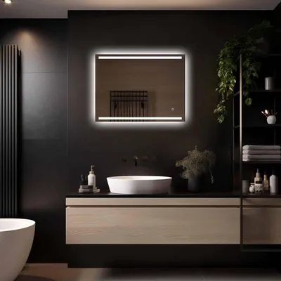 Image de LoXa – Miroir de salle de bain Felix avec LED 80 × 60 cm – Dimmable – Antibuée – Éclairage direct & indirect – Fonction mémoire – Économe en énergie – Installation facile