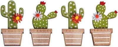 Immagine prodotto di 4 adesivi in legno Cactus 6,5 cm