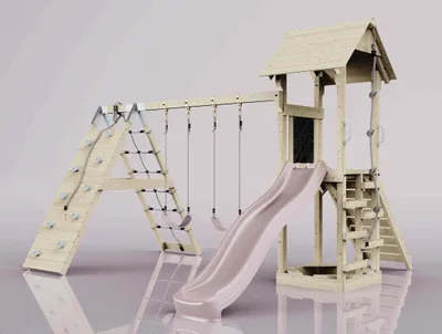Produktbild von OutdoorToys Spielturm Kiruna aus Holz in Rosa Kinderschaukel