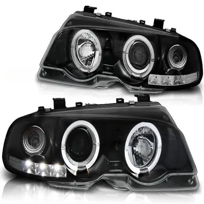 Zdjęcie produktu dla Zestaw czarnych reflektorów LED typu „Angel Eyes” pasujących do BMW E46 Coupe (roczniki 1999–2003)