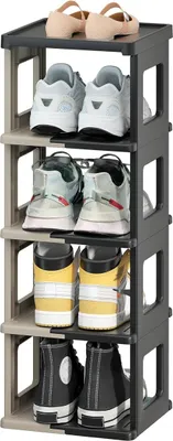 Produktbild von Platzsparendes Schuhregal in Milchkaffeefarbe, 5 Ebenen, 1 Reihe, verstärktes und verbreitertes Material, bietet Platz für Schuhe der Größe 45, stapelbar