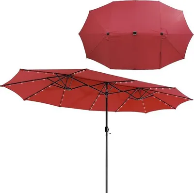 Produktbild von KOMFOTTEU Doppelsonnenschirm 470 x 280 x 246,5 cm mit LED, rechteckiger Sonnenschirm mit Kurbel, großer Balkonschirm mit UV 50+, Terrassenschirm