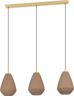 A three-light pendant lamp with teardrop-shaped shades.
