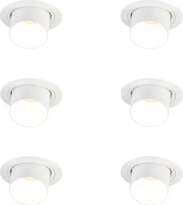 Produktbild von QAZQA - Set mit 6 modernen Einbaustrahlern Weiß Rund Kippbar - Installa I Wohnzimmer I Schlafzimmer - Aluminium - LED geeignet GU10